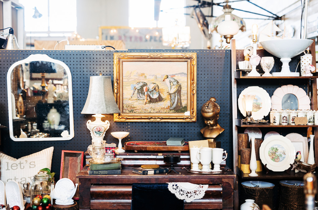array of antiques at a store booth