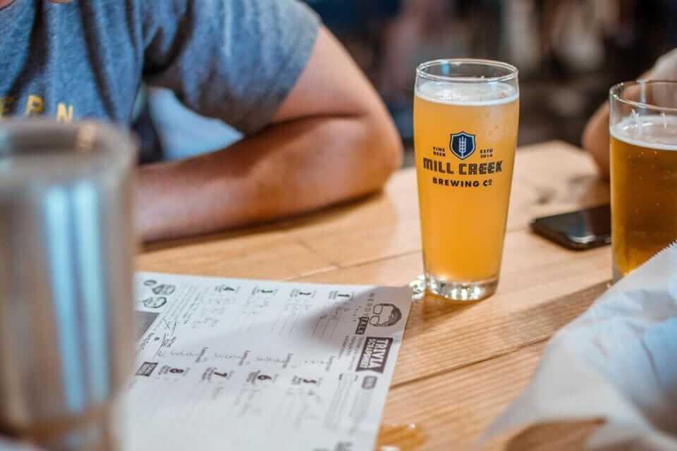 A beer on the bar at Mill Creek Breweing Company