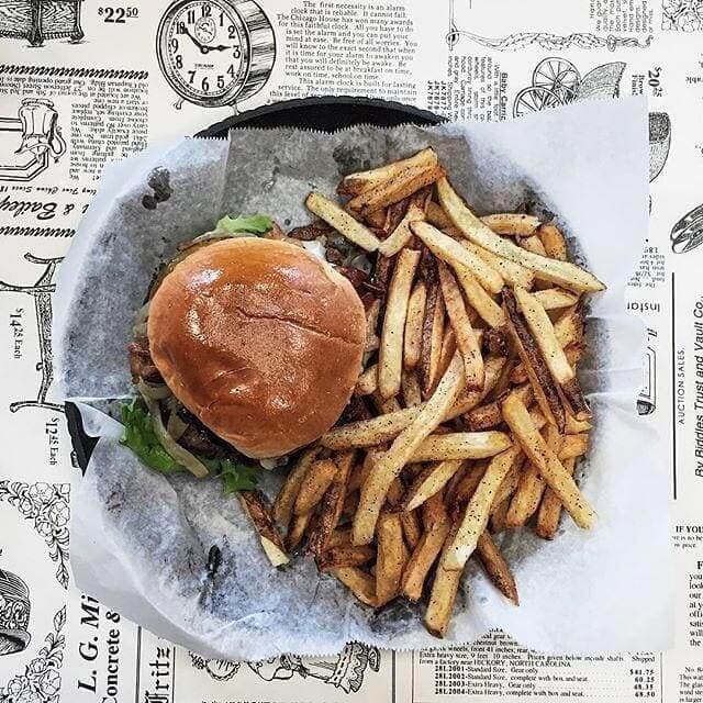 A burger and fries at Ground
