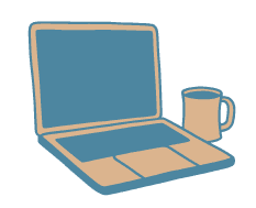 An illustration of a laptop and a coffee mug